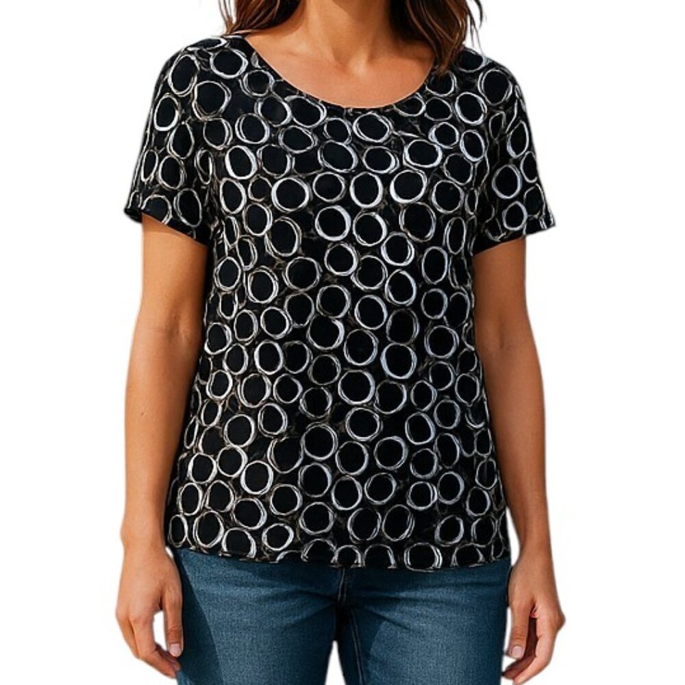 APT 9 Women's Black and Blue Patterned Top